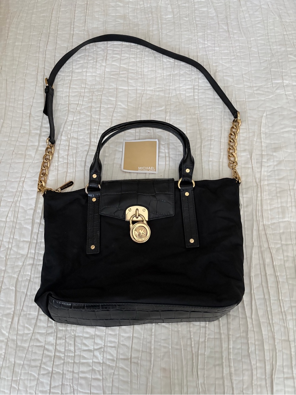 Michael Kors HAMILTON slouchy medium Black satchel with gold tone Hardware